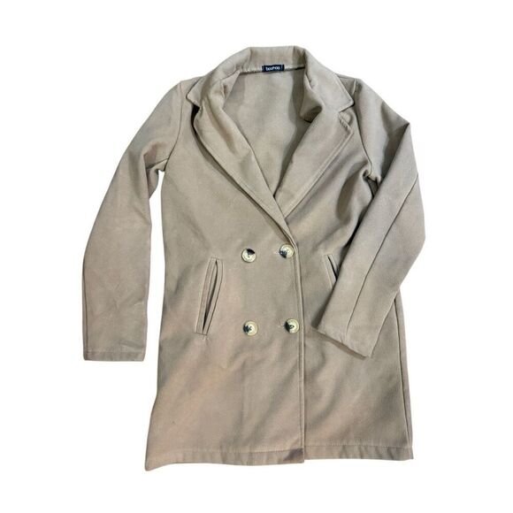 Boohoo Womens Double Breasted Button Wool Look Coat in Camel Sz S - Picture 9 of 9